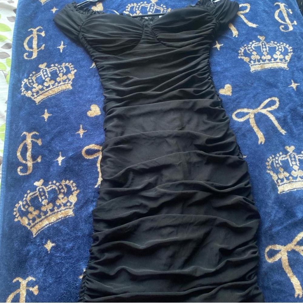 Privy Black Ruched Mini Dress